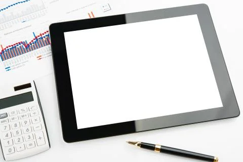 Tablet computer on a businessman workplace Stock Photos