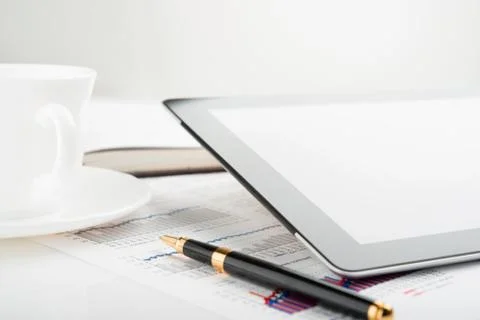 Tablet computer on a businessman workplace Stock Photos