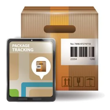 Tablet computer with cardboard box Stock Illustration