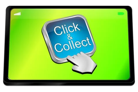 Tablet Computer with Click and Collect Button - 3D illustration Illustrazione stock