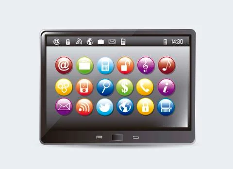 Tablet computer with colorful apps. vector illustration Illustrazione stock