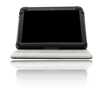Tablet computer in cover isolated on white background Foto stock