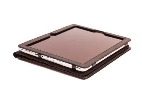 Tablet computer  in cover isolated on white 스톡 사진