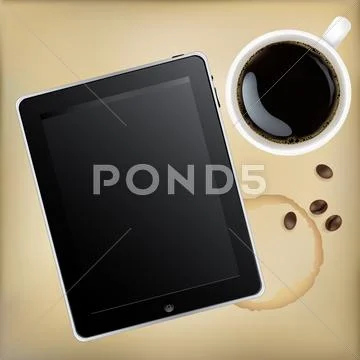 Tablet computer with cup of coffee Stock Illustration
