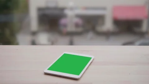 Tablet Computer on Desk, Business Office Window View, Modern Work Background Stock Footage 100006577