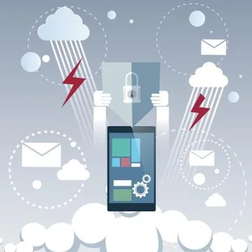 Tablet Computer Device Data Protection Cloud Storage Security Illustrazione stock