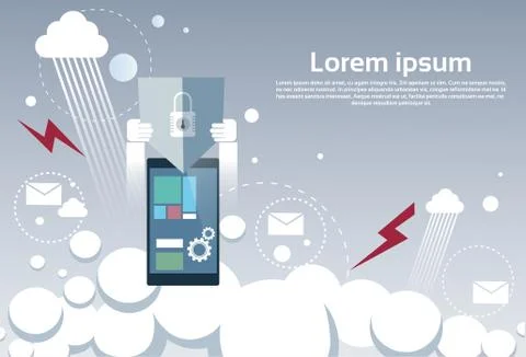 Tablet Computer Device Data Protection Cloud Storage Security Stock Illustration