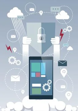 Tablet Computer Device Data Protection Cloud Storage Security Illustrazione stock