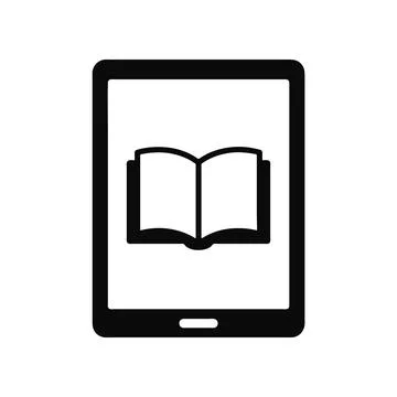 Tablet computer displaying an open digital ebook icon with library app Stock Illustration