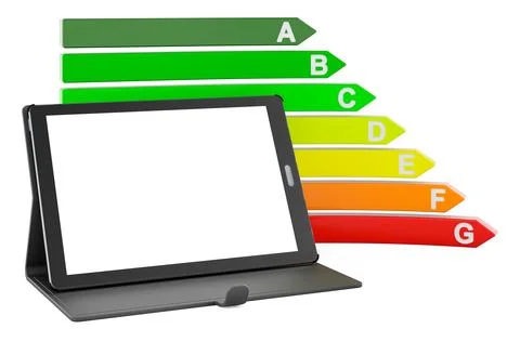 Tablet computer with energy efficiency chart, 3D rendering Stock Illustration