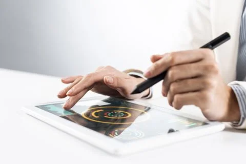 Tablet computer for financial data analysis Stock Photos