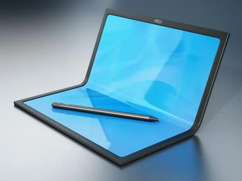 Tablet computer with foldable screen and pen. 3D illustration Stock Illustration