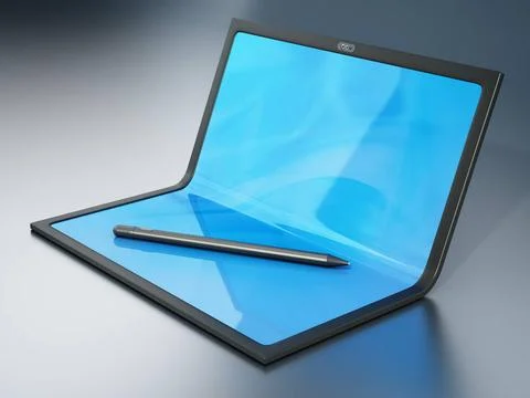 Tablet computer with foldable screen and pen. 3D illustration Tablet compu... Foto stock
