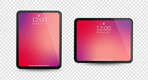 Tablet computer gadgets. Horizontal and vertical screen display. Realistic black Stock Illustration