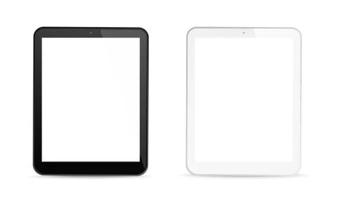 Tablet computer gadgets. White blank screen display. Realistic black digital  Stock Illustration