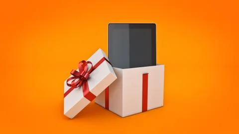 Tablet computer. Gift box concept. Stock Illustration