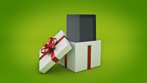 Tablet computer. Gift box concept. Stock Illustration