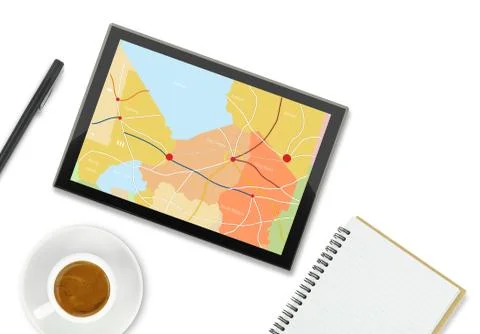 Tablet computer with gps map Ilustración de archivo