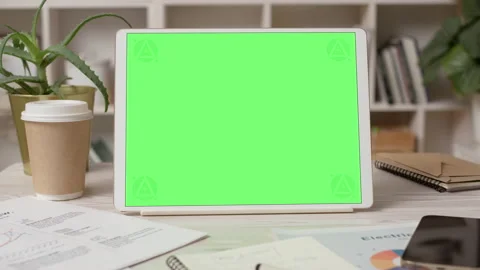 Tablet Computer with Green Screen in Cozy Office Interior Stock Footage 172205324