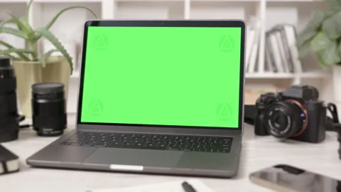 Tablet Computer with Green Screen in Creative Office Interior Stock Footage 172205531