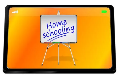 Tablet Computer with Home schooling - 3D illustration Illustrazione stock