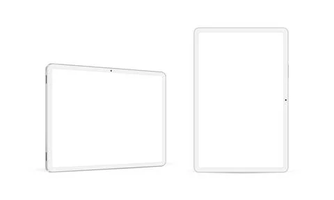 Tablet Computer Horizontal and Vertical White Mockup Stock Illustration