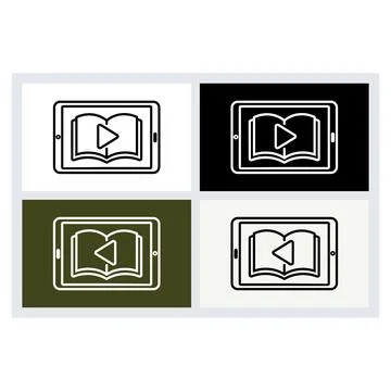 Tablet computer icons featuring an open book with a play button symbol Stock-Illustration