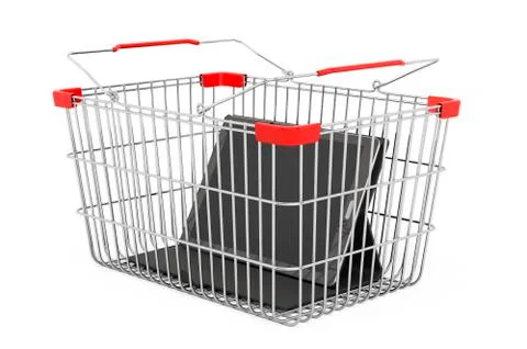 Tablet computer inside shopping basket, 3D rendering Stockillustratie