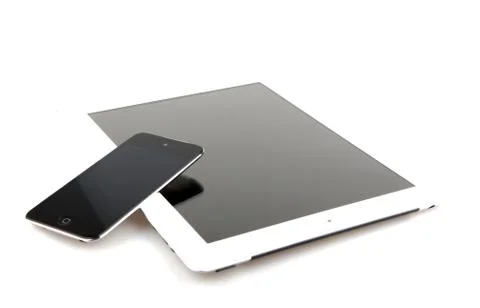 Tablet computer isolated on black background Stock Photos