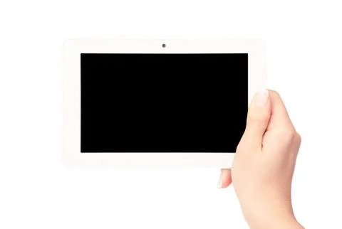 Tablet computer isolated in a hand on the white backgrounds Stock-Fotos
