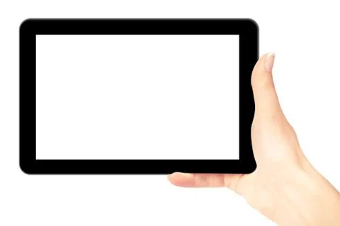 Tablet computer isolated in a hand on the white backgrounds Stock-Fotos