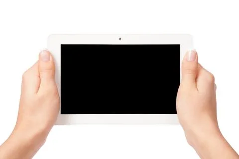 Tablet computer isolated in a hand on the white backgrounds Stock-Fotos