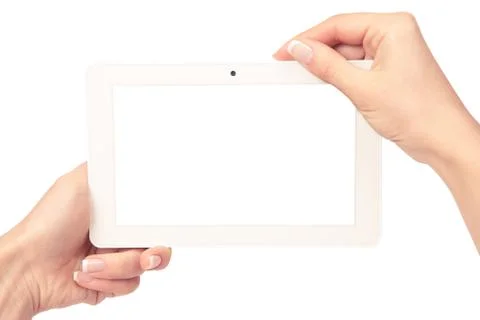 Tablet computer isolated in a hand on the white backgrounds 스톡 사진