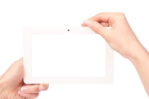 Tablet computer isolated in a hand on the white backgrounds 스톡 사진