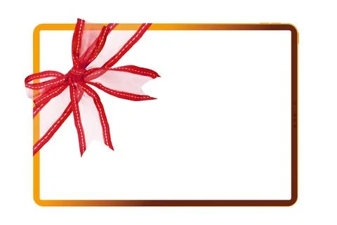 Tablet computer isolated with red ribbon for Christmas 스톡 사진