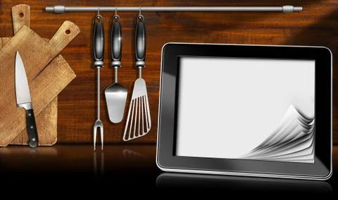 Tablet computer in the kitchen Illustrazione stock