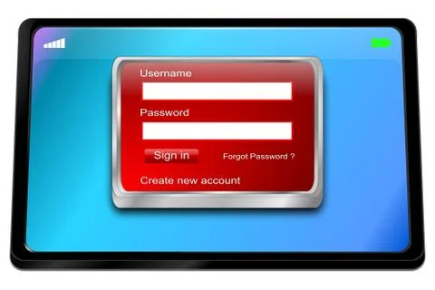 Tablet computer with Login Screen - 3D illustration Stock Illustration