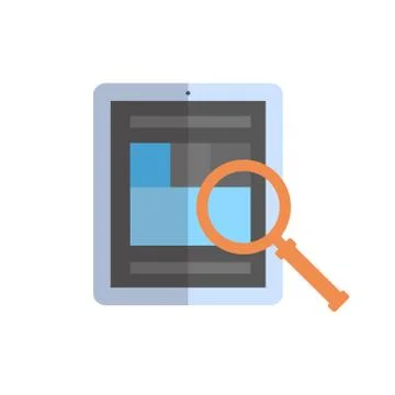Tablet Computer With Magnifying Glass Icon Data Search Concept Stock Illustration