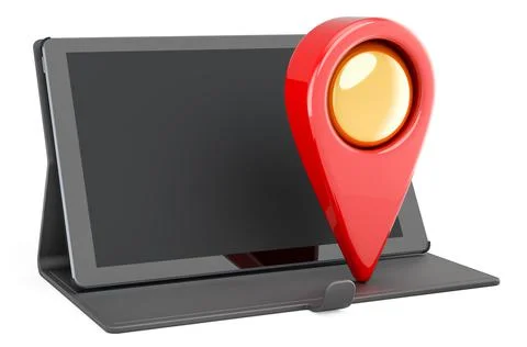 Tablet computer with map pointer. 3D rendering Stock Illustration