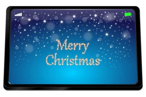 Tablet computer with Merry Christmas - 3D illustration Illustrazione stock