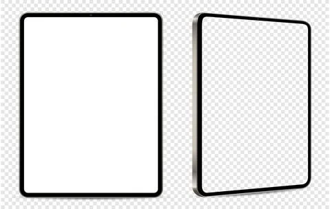 Tablet computer mockup. Front and side view with white and empty screen on tr Stock Illustration