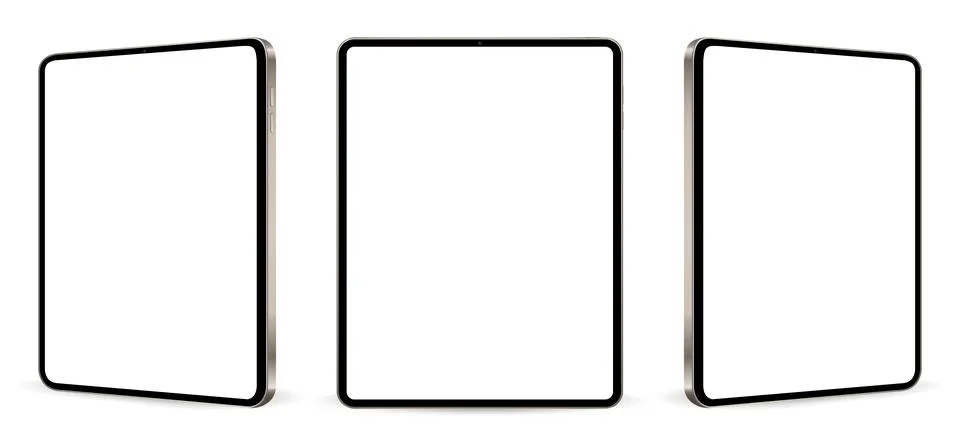 Tablet computer mockup white screen. Three tablet pc with blank screens isola Illustrazione stock