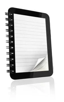 Tablet computer with notebook pages on white background 库存插图