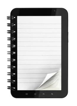 Tablet computer with notebook pages on white background イラスト素材