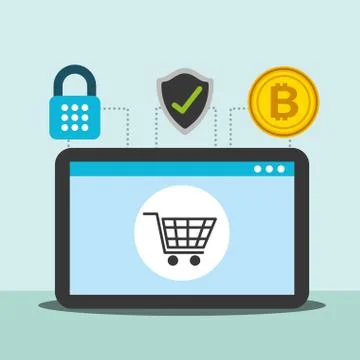 Tablet computer online shopping payment bitcoin check mark security Stock Illustration