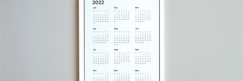 Tablet computer with an open app of calendar for 2022 year on a gray backgrou Stock Photos