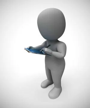 Tablet computer or touchpad for portable data work - 3d illustration Illustrazione stock