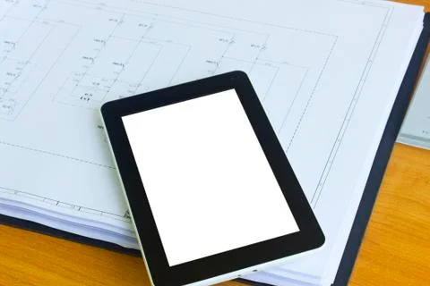 Tablet computer over engineering diagram Foto stock