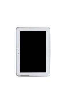 Tablet computer, pen and notebook isolated on over white background Stock Photos