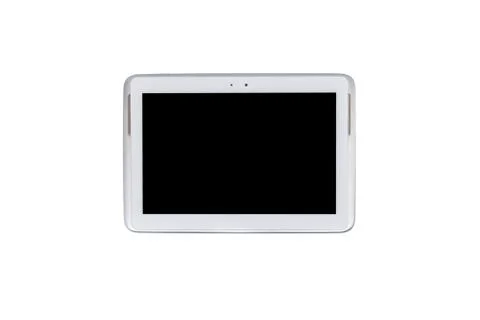 Tablet computer, pen and notebook isolated on over white background Stock Photos